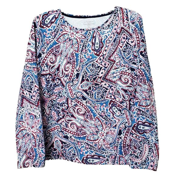 Talbots Petite Cotton/Spandex Pink/Blue Paisley Print Long Sleeve T-Shirt Sz XLP - Picture 1 of 5